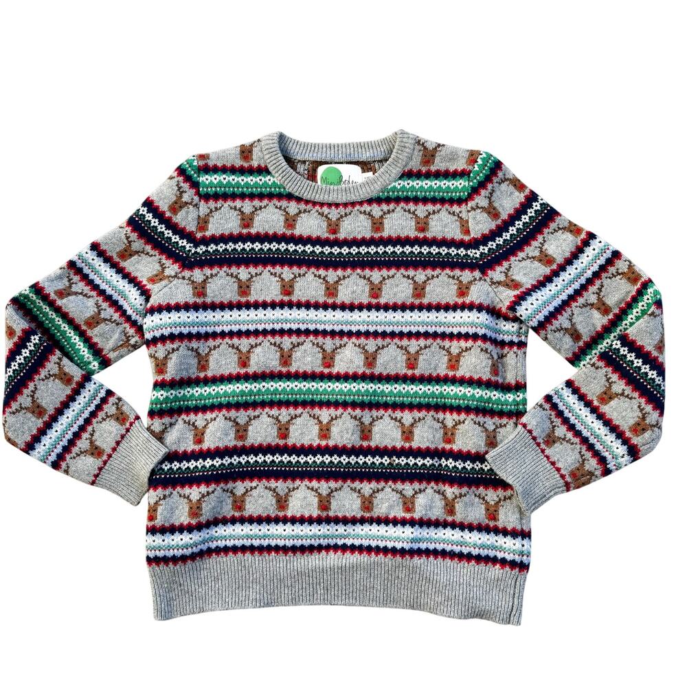 Mini Boden WOOL Blend Christmas Reindeer Sweater Fair Isle Knit Sz 9-10Y - Picture 2 of 9